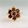 Vintage 1970's Garnet Flower Cluster Ring 14k Yellow Gold