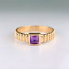 1980's Ribbed Gold Amethyst Band Ring 14k Yellow Gold