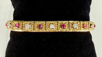 Vintage 1970's Hammerman Brothers Ruby and Diamond Bracelet 18k Yellow Gold