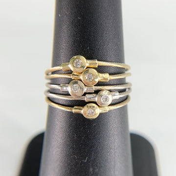 Set of 5 Twisted Cable Rings with Diamonds 14k Gold