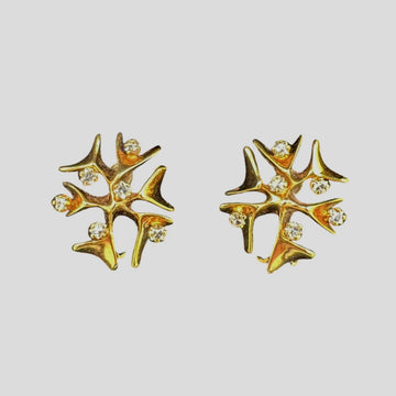 Modernist Snowflake Yellow Gold Diamond Clip On Earrings Circa 1950s