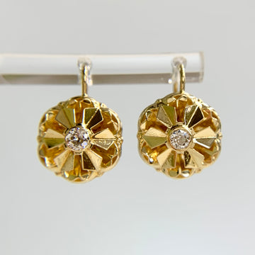 Vintage 1960's Old Cut Diamond Drop Earrings 18k Yellow Gold