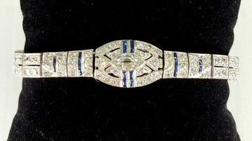 Antique 1925 Art Deco Sapphire and Old Cut Diamond Bracelet Platinum