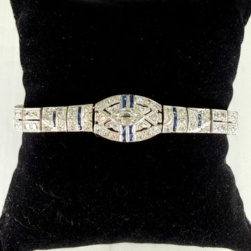 Antique 1925 Art Deco Sapphire and Old Cut Diamond Bracelet Platinum - Jacob's Diamond and Estate Jewelry
