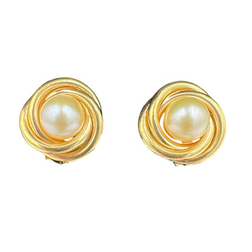 Vintage Pearl Yellow Gold Knot Clip On Earrings