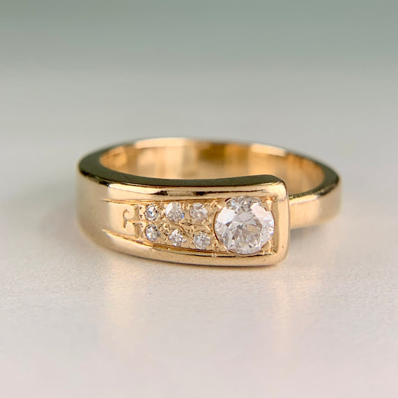 Vintage 1960's Old European Cut Diamond Band Ring 14k Yellow Gold