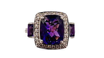 Amethyst And Diamond White Gold Ring Size 8.25