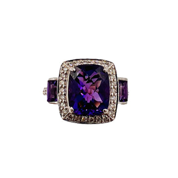 Amethyst And Diamond White Gold Ring Size 8.25