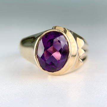 Vintage 1950's Amethyst Statement Ring 14k Yellow Gold