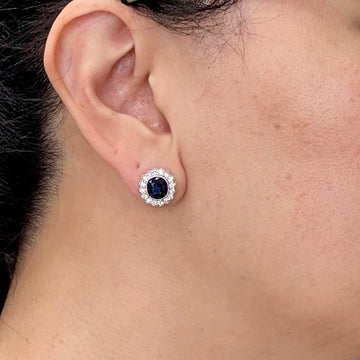 Blue Sapphire and Diamond Halo Earrings Platinum