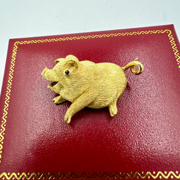 Vintage 1970s Yellow Gold Piggie Brooch