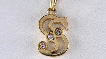 Vintage 1980's Mini "S" Diamond Pendant 14k Yellow Gold