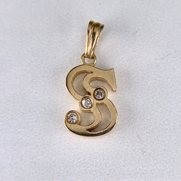 Vintage 1980's Mini "S" Diamond Pendant 14k Yellow Gold