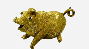 Vintage 1970s Yellow Gold Piggie Brooch