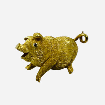 Vintage 1970s Yellow Gold Piggie Brooch