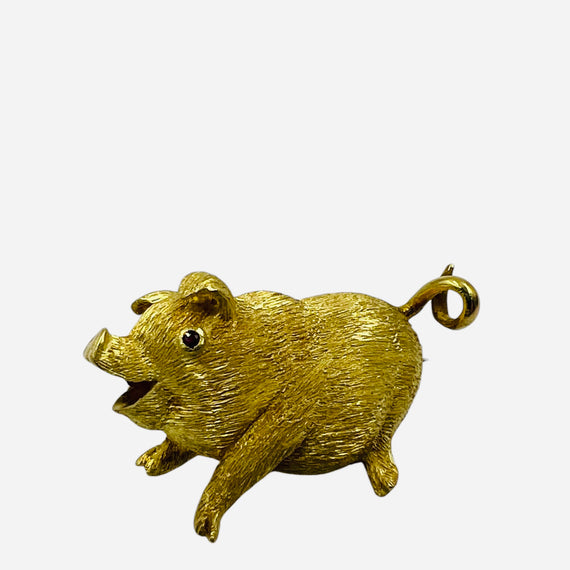 Vintage 1970s Yellow Gold Piggie Brooch