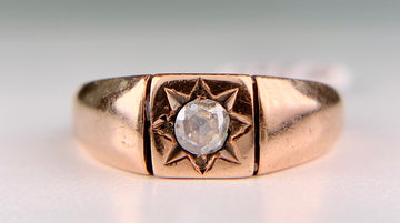 Antique 1890's Victorian Rose Cut Diamond Signet Ring 14k