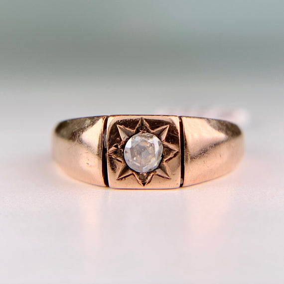 Antique 1890's Victorian Rose Cut Diamond Signet Ring 14k