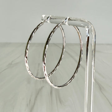 Large Etched Hoop Earrings 14k White Gold - Jacob's Diamond and Estate Jewelry