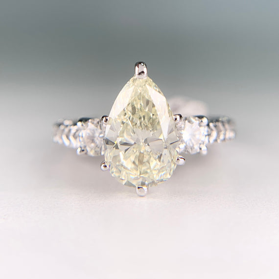 GIA 2.2 Carat Pear Diamond Solitaire Engagement Ring 18k White Gold