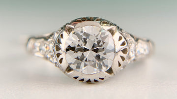 Antique 1910 Edwardian Old European Diamond Engagement Ring Platinum