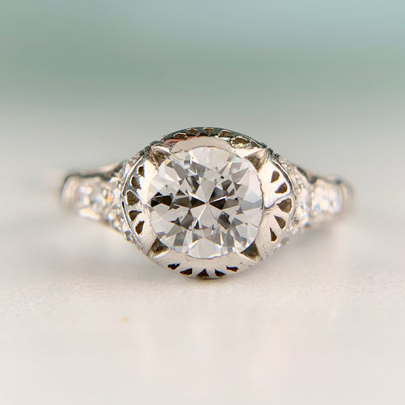 Antique 1910 Edwardian Old European Diamond Engagement Ring Platinum