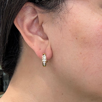 Diamond Half Hoop Earrings Omega Backs 18k yellow Gold - Jacob's Diamond and Estate Jewelry