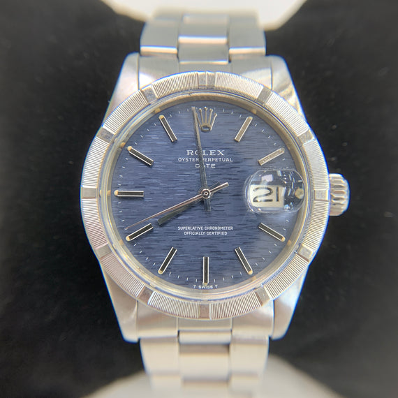 Vintage Rolex 1501 Oyster Perpetual Date 34mm Rare Mosaic Blue Dial Collectable