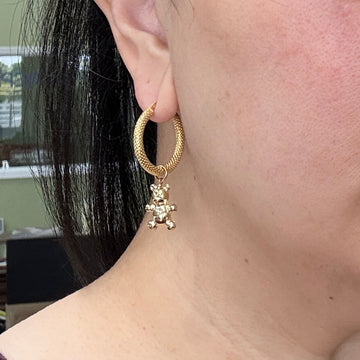 Teddy Bear Hoop Earring Charms 14k Yellow Gold - Jacob's Diamond and Estate Jewelry