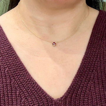 Garnet Bezel Set Necklace 14k Yellow Gold