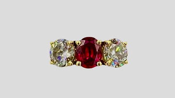 Vintage Ruby Diamond Yellow Gold Three Stone Ring