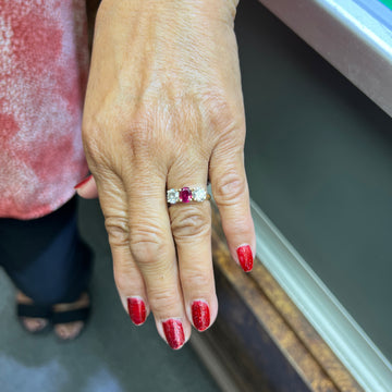 Vintage Ruby Diamond Yellow Gold Three Stone Ring