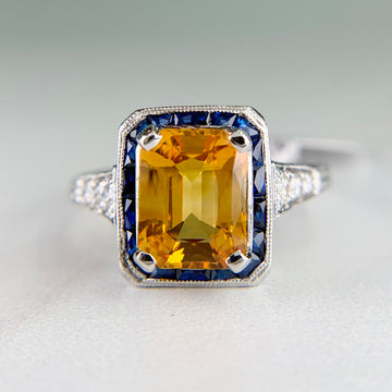 Sapphire and Diamond Art Deco Inspired Ring Platinum - Jacob's Diamond and Estate Jewelry