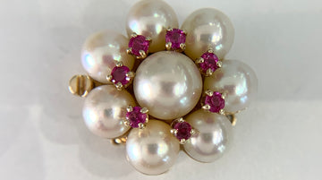 Vintage Pearl and Ruby Necklace Clasp 14k Yellow Gold