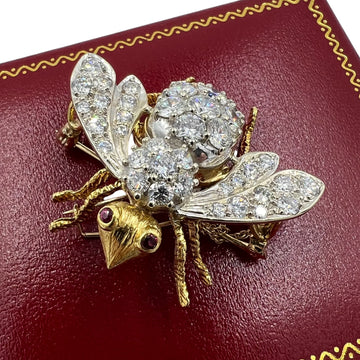 Rosenthal Vintage Extra Large Diamond Ruby Gold Bee Brooch Circa 1970s