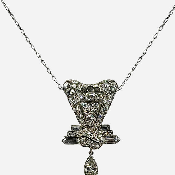 Art Deco Diamond Platinum Pendant Necklace Circa 1925