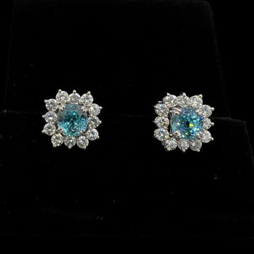 Vintage Blue Zircon Diamond White Gold Earrings Circa 1950s