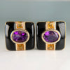 Vintage Onyx Amethyst and Citrine Earrings 14k Yellow Gold