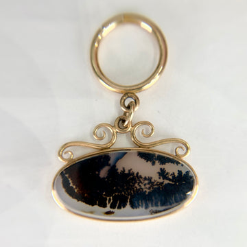 1890's Victorian Dendritic Moss Agate Fob Pendant 14k/Gold Filled