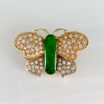 Vintage 1970's Jade Diamond Butterfly Brooch and Pendant 14k - Jacob's Diamond and Estate Jewelry