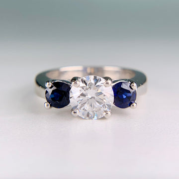 Vintage GIA Diamond and Sapphire 3 Stone Ring Platinum - Jacob's Diamond and Estate Jewelry