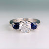 Vintage GIA Diamond and Sapphire 3 Stone Ring Platinum