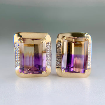 Vintage Ametrine and Diamond Clip On Earrings 14k Gold - Jacob's Diamond and Estate Jewelry
