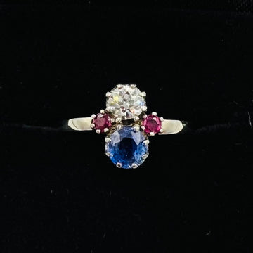 1950s Sapphire Diamond Ruby White Gold Vintage Engagement Ring