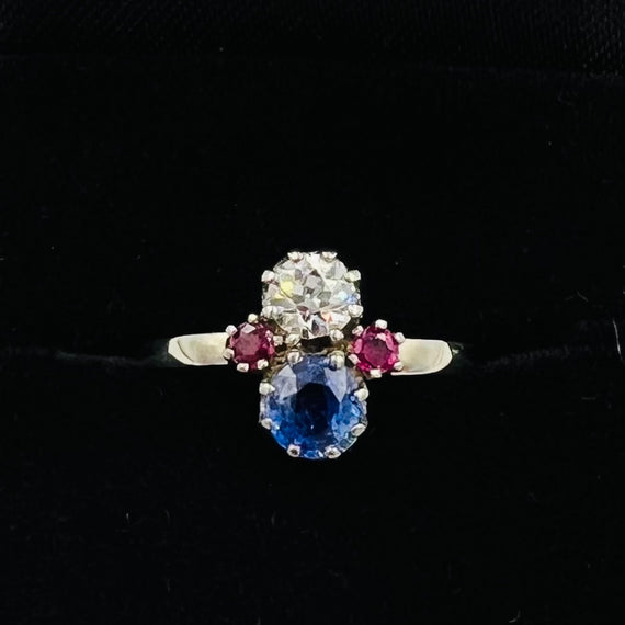 1950s Sapphire Diamond Ruby White Gold Vintage Engagement Ring