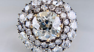Vintage Old Mine Cut Diamond Double Halo Engagement Ring 4 Carats TW, 18k/Silver