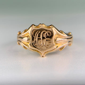 1890's Antique Victorian Engraved Shield Signet Ring 14k Gold - Jacob's Diamond and Estate Jewelry