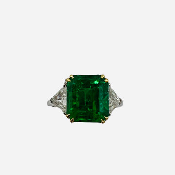 Emerald Diamond Three Stone White Gold Ring