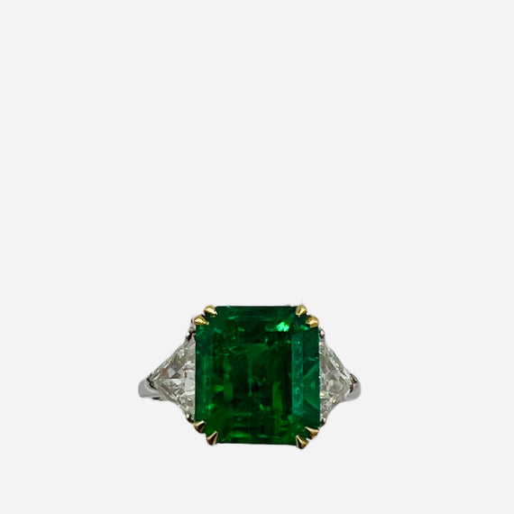 Emerald Diamond Three Stone White Gold Ring