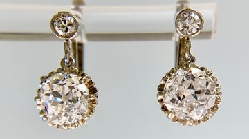 Antique 1920's Old Mine Cut Diamond Dangle Earrings 18k White Gold